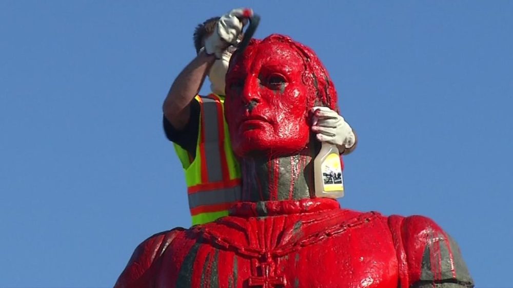 Christopher Columbus indigenous people day statue San Francisco Italian history colonizer colonization vandalism