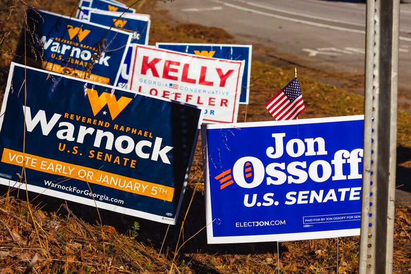Georgia state senate runoff election campaign signs